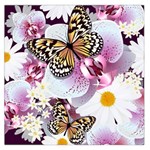 Butterflies With White And Purple Flowers  Large Satin Scarf (Square) Front