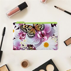 Butterflies With White And Purple Flowers  Cosmetic Bag (xs) by Bigfootshirtshop