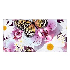 Butterflies With White And Purple Flowers  Satin Shawl by Bigfootshirtshop