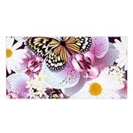 Butterflies With White And Purple Flowers  Satin Shawl Front