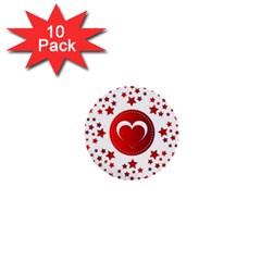 Monogram Heart Pattern Love Red 1  Mini Buttons (10 Pack)  by Celenk