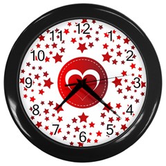 Monogram Heart Pattern Love Red Wall Clocks (black) by Celenk