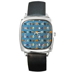 Halloween Cats Pumpkin Pattern Bat Square Metal Watch by Celenk