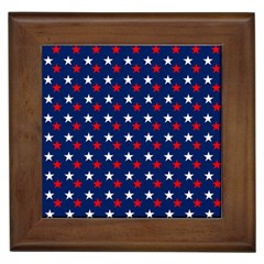 Patriotic Red White Blue Stars Blue Background Framed Tiles by Celenk