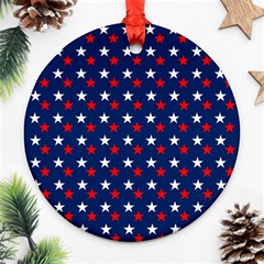 Patriotic Red White Blue Stars Blue Background Ornament (round) by Celenk