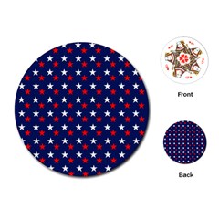 Patriotic Red White Blue Stars Blue Background Playing Cards (round)  by Celenk