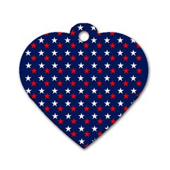 Patriotic Red White Blue Stars Blue Background Dog Tag Heart (two Sides) by Celenk