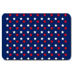 Patriotic Red White Blue Stars Blue Background Large Doormat  by Celenk