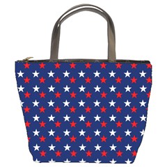 Patriotic Red White Blue Stars Blue Background Bucket Bags by Celenk