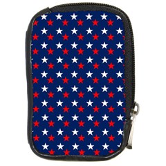 Patriotic Red White Blue Stars Blue Background Compact Camera Cases by Celenk