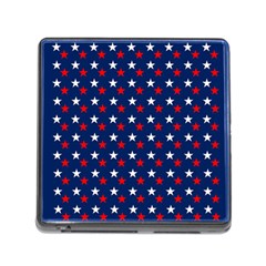 Patriotic Red White Blue Stars Blue Background Memory Card Reader (square) by Celenk