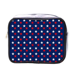 Patriotic Red White Blue Stars Blue Background Mini Toiletries Bags by Celenk