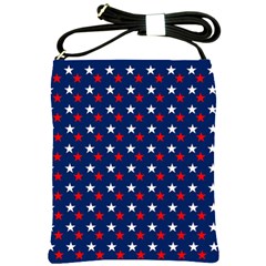 Patriotic Red White Blue Stars Blue Background Shoulder Sling Bags by Celenk