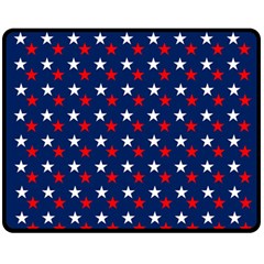 Patriotic Red White Blue Stars Blue Background Fleece Blanket (medium)  by Celenk