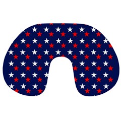 Patriotic Red White Blue Stars Blue Background Travel Neck Pillows by Celenk