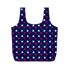 Patriotic Red White Blue Stars Blue Background Full Print Recycle Bags (m)  by Celenk