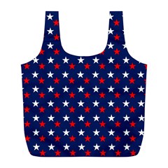 Patriotic Red White Blue Stars Blue Background Full Print Recycle Bags (l)  by Celenk