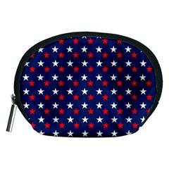 Patriotic Red White Blue Stars Blue Background Accessory Pouches (medium)  by Celenk