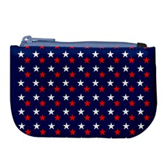 Patriotic Red White Blue Stars Blue Background Large Coin Purse by Celenk