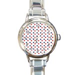 Patriotic Red White Blue Stars Usa Round Italian Charm Watch Front