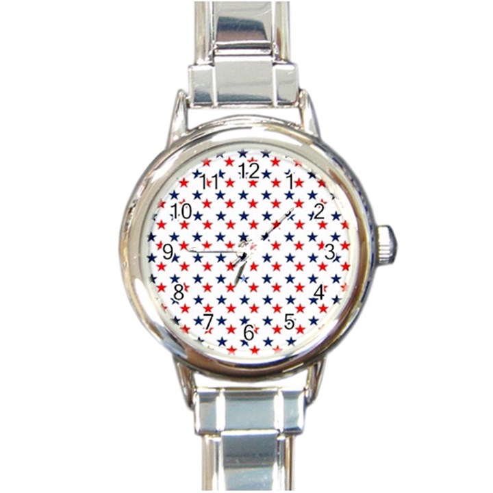 Patriotic Red White Blue Stars Usa Round Italian Charm Watch