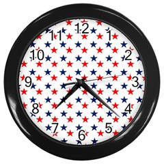 Patriotic Red White Blue Stars Usa Wall Clocks (black) by Celenk