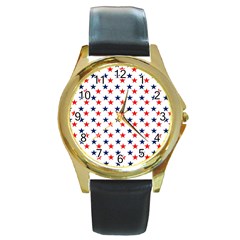 Patriotic Red White Blue Stars Usa Round Gold Metal Watch by Celenk