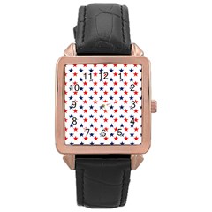 Patriotic Red White Blue Stars Usa Rose Gold Leather Watch  by Celenk