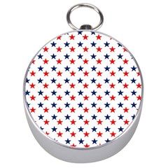 Patriotic Red White Blue Stars Usa Silver Compasses by Celenk