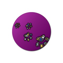 Footprints Paw Animal Track Foot Rubber Coaster (Round) 