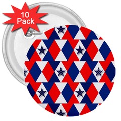 Patriotic Red White Blue 3d Stars 3  Buttons (10 Pack)  by Celenk