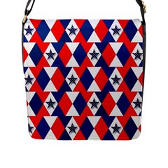 Patriotic Red White Blue 3d Stars Flap Messenger Bag (l) 