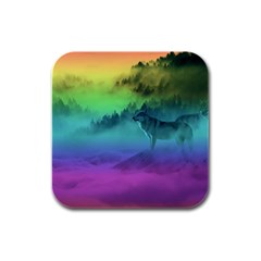 Yellowstone Wolfs Sunset Rubber Square Coaster (4 Pack)  by PodArtist