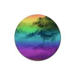 Yellowstone Wolfs Sunset Rubber Round Coaster (4 Pack)  by PodArtist