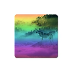 Yellowstone Wolfs Sunset Square Magnet by PodArtist