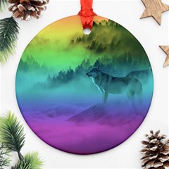 Yellowstone Wolfs Sunset Round Ornament (two Sides) by PodArtist