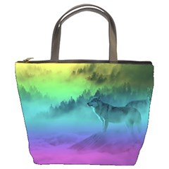 Yellowstone Wolfs Sunset Bucket Bags by PodArtist