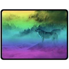 Yellowstone Wolfs Sunset Fleece Blanket (large)  by PodArtist