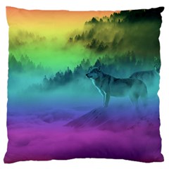 Yellowstone Wolfs Sunset Large Flano Cushion Case (one Side) by PodArtist