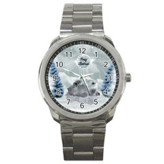 Cute Polar Bear Baby, Merry Christmas Sport Metal Watch by FantasyWorld7