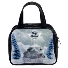 Cute Polar Bear Baby, Merry Christmas Classic Handbags (2 Sides) by FantasyWorld7