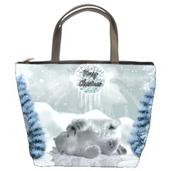 Cute Polar Bear Baby, Merry Christmas Bucket Bags by FantasyWorld7