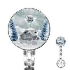 Cute Polar Bear Baby, Merry Christmas Stainless Steel Nurses Watch by FantasyWorld7