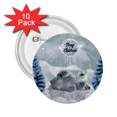 Cute Polar Bear Baby, Merry Christmas 2 25  Buttons (10 Pack)  by FantasyWorld7