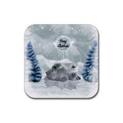 Cute Polar Bear Baby, Merry Christmas Rubber Coaster (square)  by FantasyWorld7