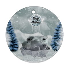 Cute Polar Bear Baby, Merry Christmas Round Ornament (two Sides) by FantasyWorld7