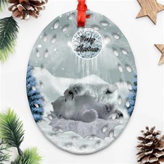 Cute Polar Bear Baby, Merry Christmas Oval Filigree Ornament (two Sides) by FantasyWorld7