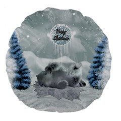 Cute Polar Bear Baby, Merry Christmas Large 18  Premium Flano Round Cushions by FantasyWorld7