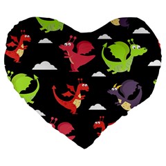 Cute Flying Dragons Large 19  Premium Flano Heart Shape Cushions by Bigfootshirtshop