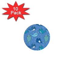 Cute Narwhal Pattern 1  Mini Buttons (10 Pack)  by Bigfootshirtshop